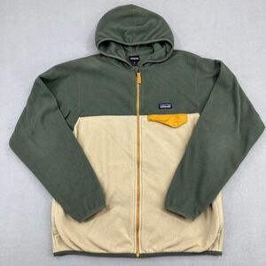 Patagonia Kids XL 14 Micro D Snap-T Full-Zip Hooded Fleece Green Tan